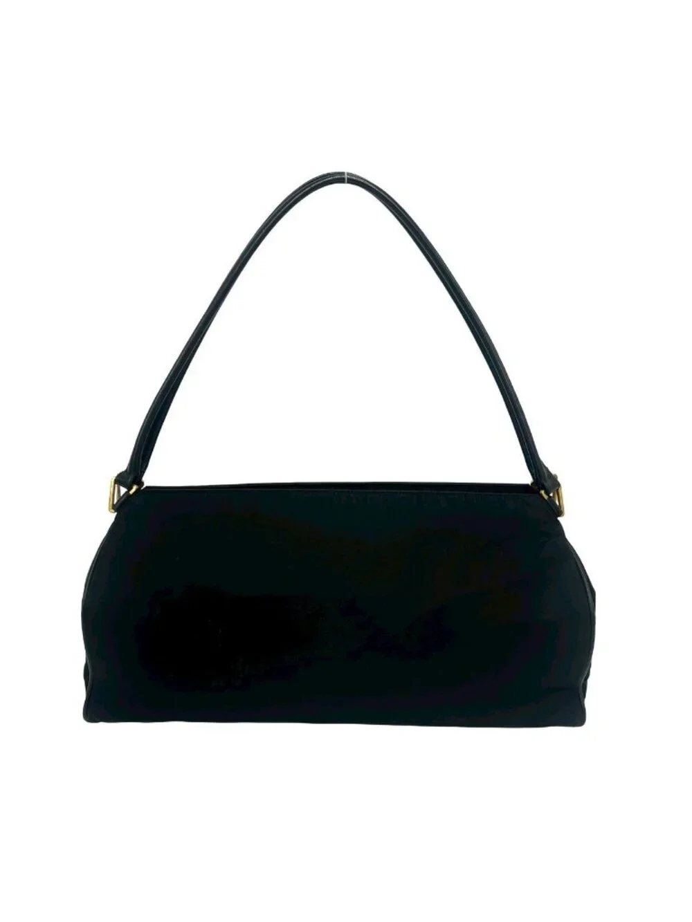 Prada Triangle Logo Nylon Leather Tote Shoulder Bag Black - Picture 3 of 10